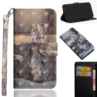 Capa Magunivers | PU + TPU impressão de decoração de ponto de luz com alça reflexo de gato e tigre na água para Samsung Galaxy A71 - 1