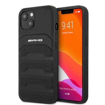 Capa em Couro Genuíno Mercedes AMG com Logótipo Mercedes para iPhone 13 Mini - Preto - 1