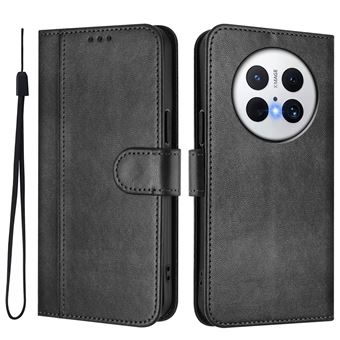 Capa FOXDOCK para Huawei Mate 70 Pro | Estilo Vintage | TPU com Textura de Pele Antiderrapante | Compartimentos para Cartões e Suporte | Preto - 1