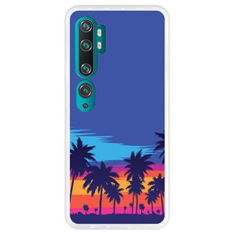 Capa Hapdey para Xiaomi Mi Note 10 - Note 10 Pro - CC9 Pro | Silicone Flexível em TPU | Design Tarde na praia, palmeiras - Transparente