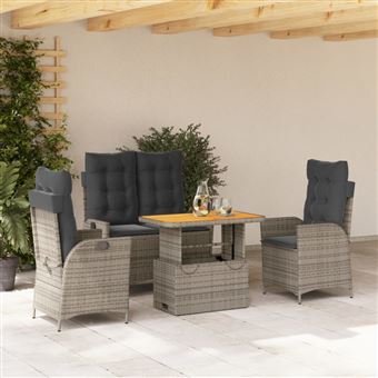 Conjunto de jantar para jardim com almofadões vidaXL | 4 Peças | vime PE cinza - 1