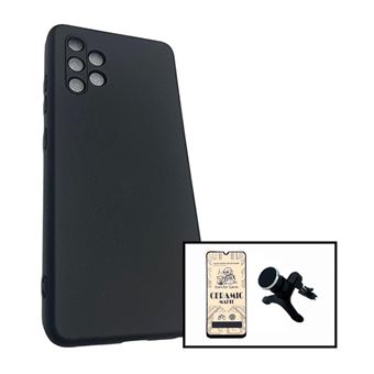 Kit Vidro Temperado CeramicGlass Full Cover + Capa Silicone Líquido + Suporte Magnético de Carro Reforçado Phonecare para Samsung Galaxy A32 4G - 1