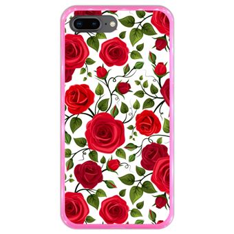 Capa Hapdey para iPhone 7 Plus - 8 Plus Design Rosas Vermelhas em Silicone Flexível e TPU Cor-de-Rosa
