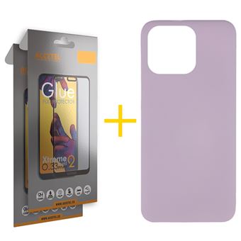 Pack 2 x Película de Vidro Temperado Full + Capa Accetel Apple iPhone 14 Pro Max Silicone Líquido - Roxo - 1