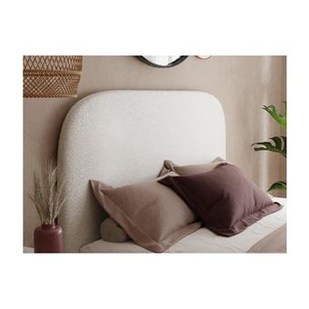 Cama Vente Unique SANTADI 140 x 190 cm em tecido efeito bouclé cor cru - 1