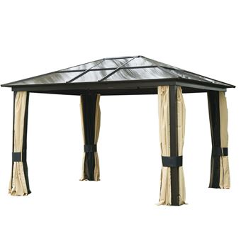 Lona Pérgola Outsunny - Castanho e Creme -Policarbonato, Alumínio e Poliéster - 3 x 3,6 m - 1