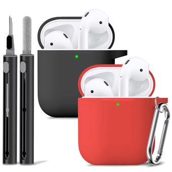 Kit de Limpeza e 2 Capas em Silicone Antiimpacto para Apple AirPods Pro 2ª Ger | Preto e Vermelho - 1