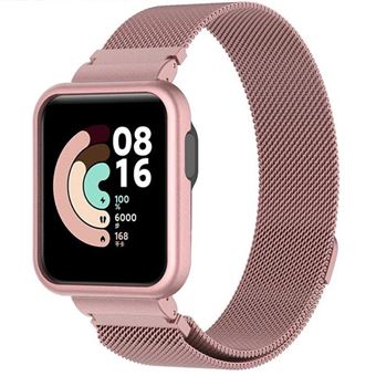 Pack Capa e Bracelete em Malha de Aço Flexível Antiimpacto para Redmi Watch 3 active | Rosa - 1