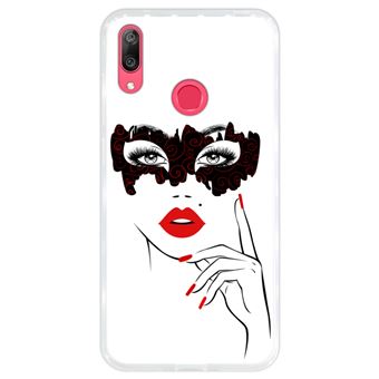 Capa Hapdey para Huawei Y7 2019 - Y7 Prime 2019 Design Mulher com Máscara e Lábios Vermelhos em Silicone Flexível e TPU