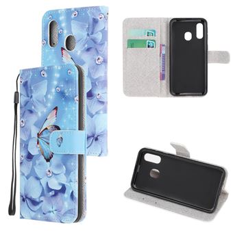 Capa Magunivers Pu Impressão de Padrão de Textura Cruzada com Alça Borboleta para Samsung Galaxy A20E