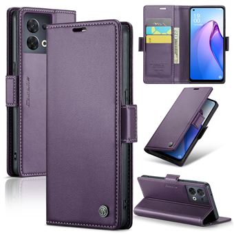 Capa FOXDOCK para OPPO Reno 8 5G | Bloqueio RFID | Fecho Magnético | Flip | Pele | 3 Compartimentos para Cartões | Roxo - 1
