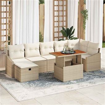 Conjunto de Sofá de Jardim vidaXL | 8 Peças | Bege Rattan Sintético - 1