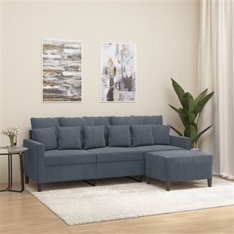 Sofá vidaXL | de 3 lugares com apoio de pés 180 cm | veludo cinza-escuro - 1