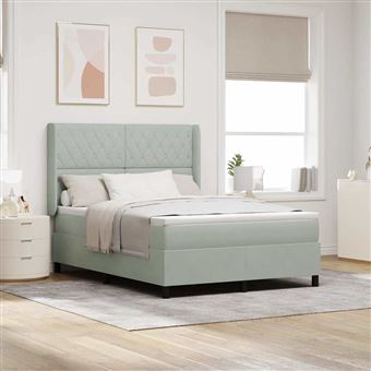Cama Box Spring com LED e Colchão vidaXL | Cinzento-claro | 140 x 200 cm - 1