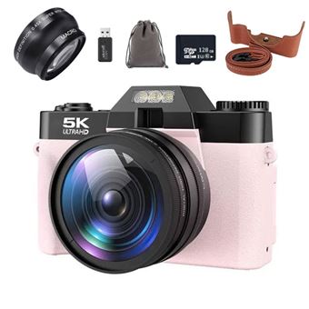 Máquina Fotográfica Digital Compacta SZSMART RZ0 | Tela 3" | WIFI | Lente Grande Angular | Rosa | 5K | 75MP | ISO:100-6400 | 128GB - 1