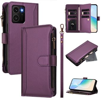 Capa FOXDOCK para Nokia HMD Skyline | Pele Premium | 9 Compartimentos para Cartões | Alça de Pulso Amovível - Roxo - 1