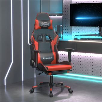 Cadeira de gaming vidaXL com apoio de pés | couro artificial preto e vermelho - 1