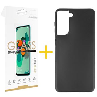 Conjunto Skyhe 1 x Película de Vidro + Capa para Samsung S21 | Silicone Liso - Preto - 1