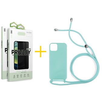 Pack 2 x Película de Vidro Temperado Anti-Spy + Capa skyhe Apple iPhone 16 Pro Max Gel Rope | Verde Água - 1