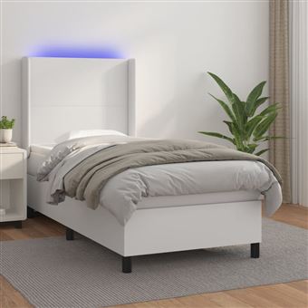 Cama box spring com colchão e LED vidaXL | 100x200cm | couro artificial branco - 1