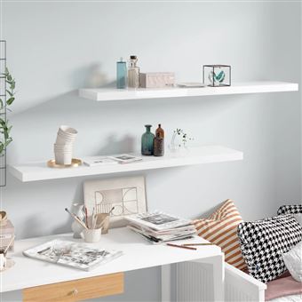 Prateleiras de parede suspensas vidaXL | 2 Peças | 120x23,5x3,8cm | MDF branco - 1