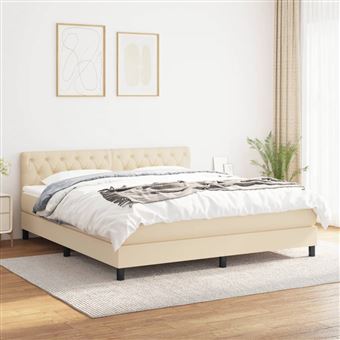 Cama com molas e colchão vidaXL | 160x200 cm | tecido cor creme - 1