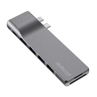 Hub Dodocool Aluminum Alloy 8-in-2 Multiportas com Dual USB-C Conector 100W PD Thunderbolt 3 para Macbook Air, Pro - Cinza - 1