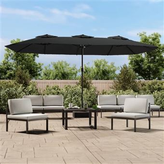 Guarda-sol com cabeça dupla e luzes LED vidaXL | 449x245 cm | Preto - 1