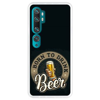 Capa Hapdey para Xiaomi Mi Note 10 - Note 10 Pro - CC9 Pro | Silicone Flexível em TPU | Design Saudações, nascido para beber cerveja - Transparente
