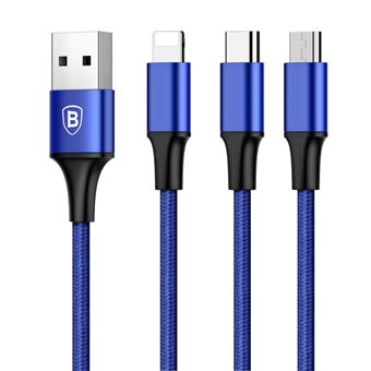 Cabo USB baseus camlt-su13 1,2 m usb a usb c/micro-usb b/lightning azul - 1
