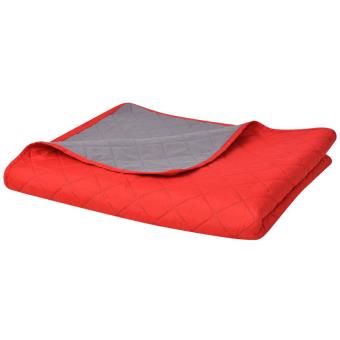 Colcha Dupla Face vidaXL Acolchoada Vermelho/Cinza 170x210 Cm - 1