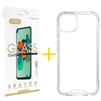 Conjunto Accetel 1 X Película de Vidro + Capa para iPhone 13 Mini Gel Reforçado - Transparente Clear - 1