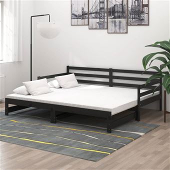 Estrutura sofá-cama de puxar vidaXL | 2 x (90x200) cm | pinho maciço | preto - 1
