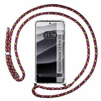 Capa TUMUNDOSMARTPHONE transparente para Xiaomi Redmi Note 14 Pro 5G com cordão rosa/dourado - 1