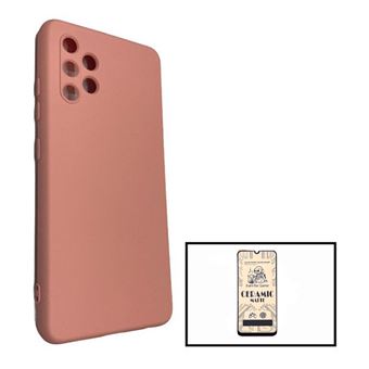 Kit Vidro Temperado CeramicGlass Full Cover + Capa Silicone Líquido Phonecare para Samsung Galaxy A32 4G - Rosa - 1
