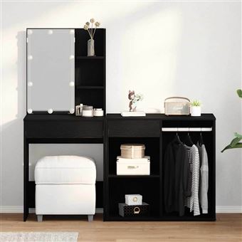 Toucador com LED vidaXL com gaveta Carvalho Preto - 1