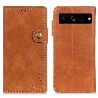 Capa PU textura de costura em forma de s com apoio, castanho Magunivers para Google Pixel 7 Pro - 1