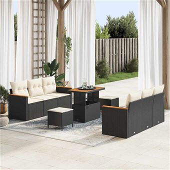 Conjunto de Sofá de Jardim vidaXL | 9 Peças | Preto vime PE - 1