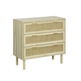 Cómoda sweeek com efeito cana e madeira | 3 gavetas | natural - 1
