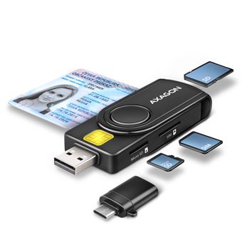 Leitor de Smart Cards Universal Axagon CRE-SMP2A USB Smart card & SD/microSD/SIM PocketReader | Preto - 1