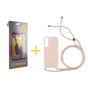 Pack 1 x Película de Vidro Temperado Full + Capa skyhe  Samsung Galaxy A25 Gel Rope - Rosa Pastel - 1