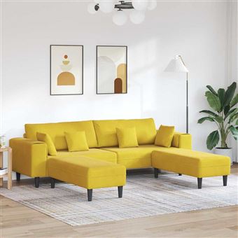 Sofá com Almofada vidaXL | 3 Peças | Amarelo | 208 cm | Veludo - 1