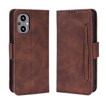 Capa FOXDOCK Protetora para OPPO Reno 8Z | Suporte e Flip de couro PU | À Prova de Choque | Castanho - 1