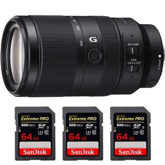 Objetiva Sony E 70-350mm f/4.5-6.3 G OSS + 3 SanDisk 64GB Extreme PRO UHS-II SDXC 300 MB/s + PDF 15 técnicas para melhorar as suas fotografias - 1