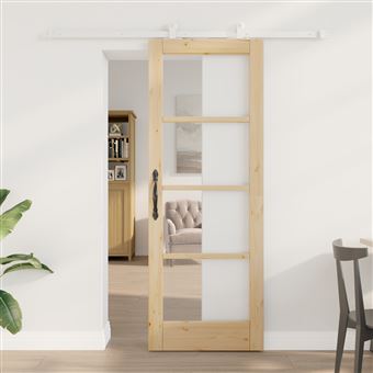 Porta Deslizante com Conjunto de Ferragens vidaXL ORKDAL | Madeira Sólida e Vidro - 1
