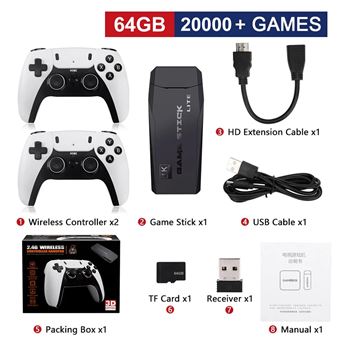 Consola de Videogame M8 Arzopa® | Controlador Sem Fio Duplo | Vara de Jogo | 4K | 20000 Jogos | 64GB | 2.4G | Jogos Retro - 1