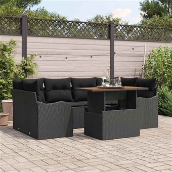 Conjunto de Sofá de Jardim vidaXL | 7 Peças | Preto Rattan Sintético - 1