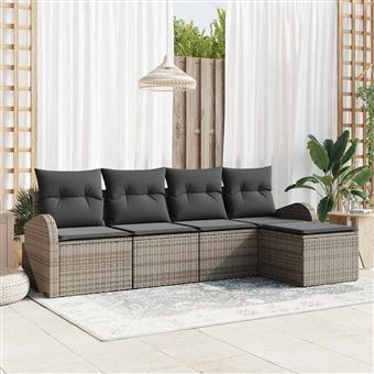 Conjunto de Sofá de Jardim vidaXL | Cinzento vime PE - 1