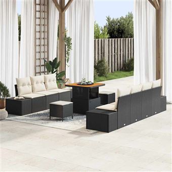 Conjunto de Sofá de Jardim com Almofada vidaXL | 10 Peças | Preto vime PE - 1