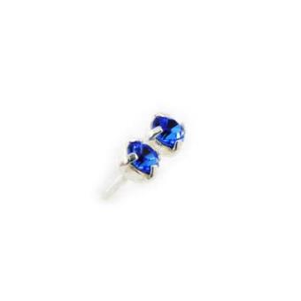 Brincos Brilhantes prata azul rei 3 mm - 1
